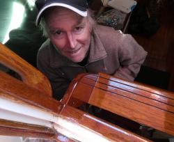 Randall and his new varnish in the companionway